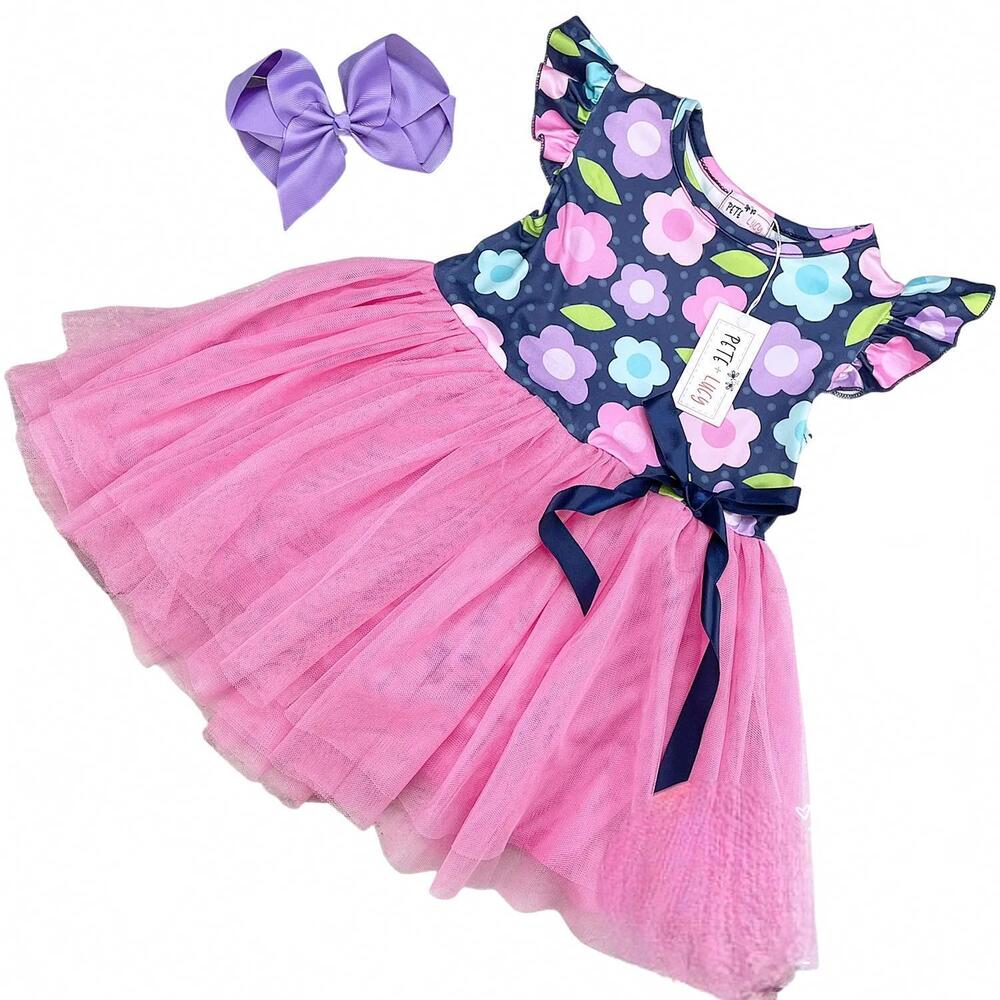 NEW PETE + LUCY girls lori tulle dress in navy/pink